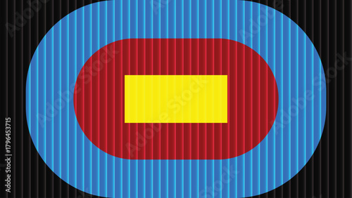 Vertical emerald stripes overlaying deep navy circular form, central gradient core illumination, abstract dimensional effect creating futuristic symmetrical optical artwork.