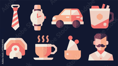 Mobile Icon Illustration Of A Man With A Mustache, Watch And Tie Vector Design Template