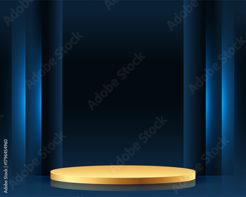 golden pedestal blank stage for showcasing objects in studio scene