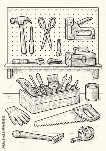 vintage Construction Tools Bundle – Clean Stroke Vector Icons Workshop Tools Line Art Set – Professional Tool Vector Pack 