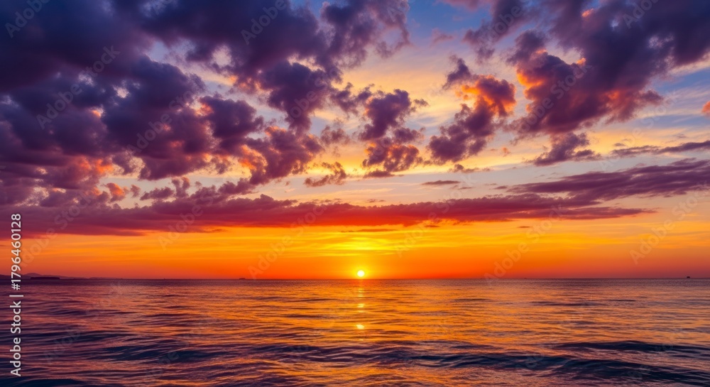 Fototapeta premium Vibrant Sunset Over Calm Ocean Waters.