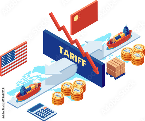 Isometric Tariff Wall Blocking Global Trade