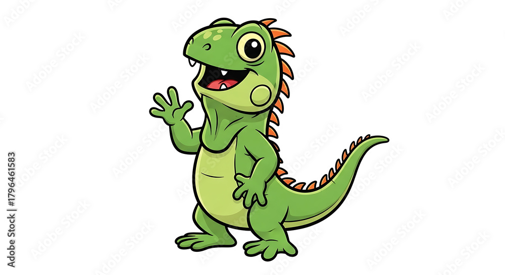 Obraz premium iguana 3d happy kawaii character animal cute cartoon for kids white background