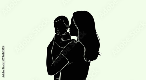 Mother holding baby silhouette illustration on light background