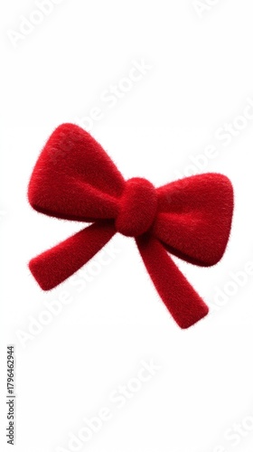3D red velvet bow icon isolated on vertical white background for christmas new year gift wrapping and commercial advertising