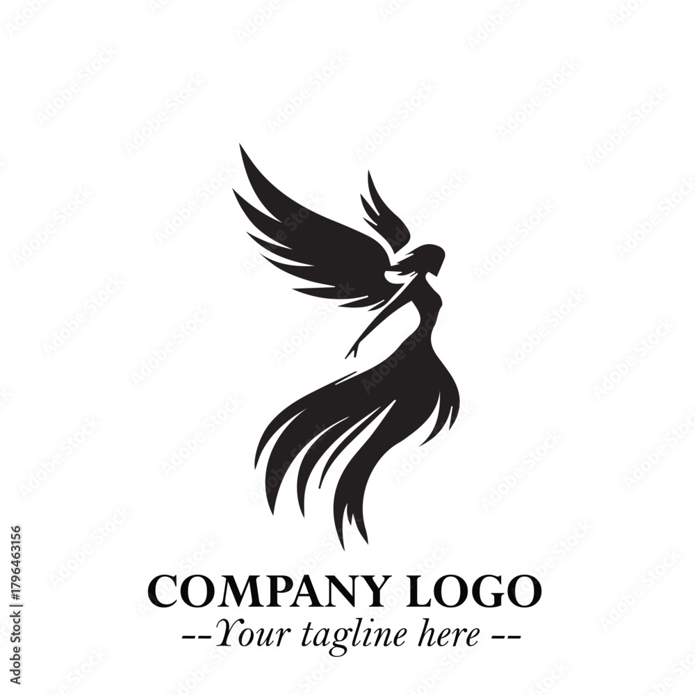 Fototapeta premium Elegant Angel Woman Silhouette Logo Symbol on White Background