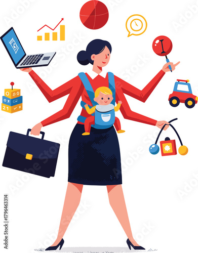 Multitasking Woman Juggling Work and Family Responsibilities