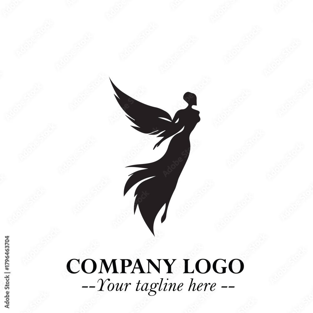 Fototapeta premium Elegant Angel Woman Silhouette Logo Symbol on White Background
