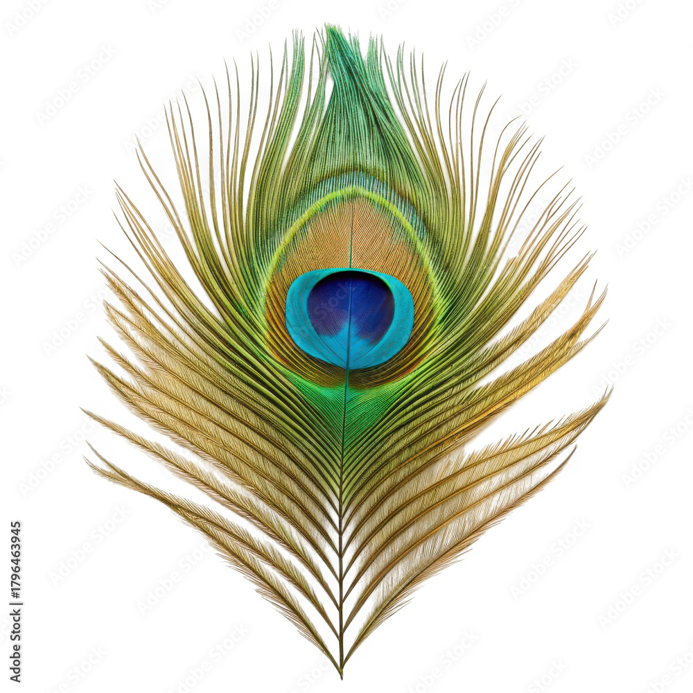 Obraz premium Beautiful peacock feather isolated on a transparent background for easy use