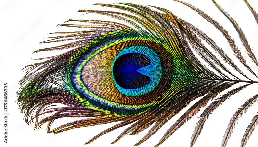 Obraz premium Detailed peacock feather on black