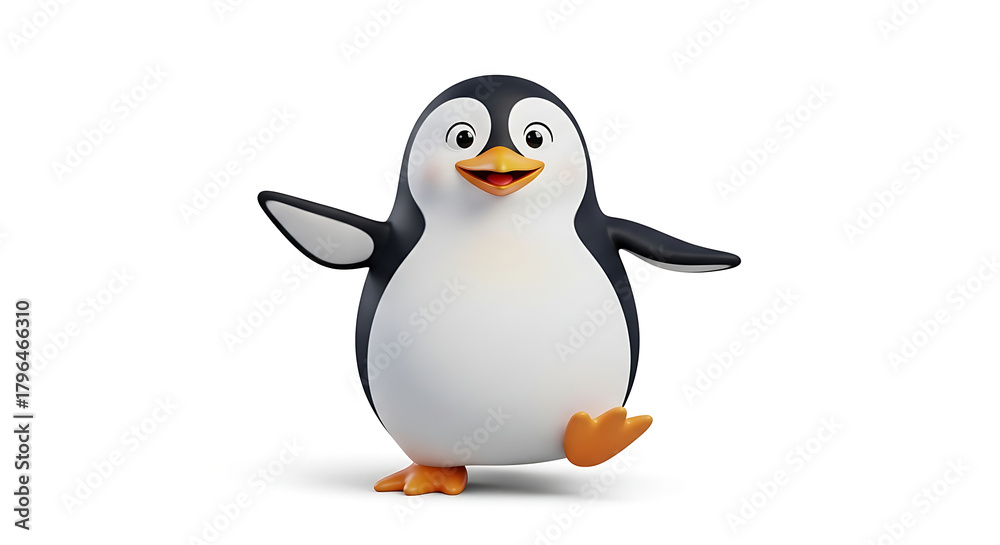 Fototapeta premium pinguin 3d happy kawaii character animal cute cartoon for kids white background