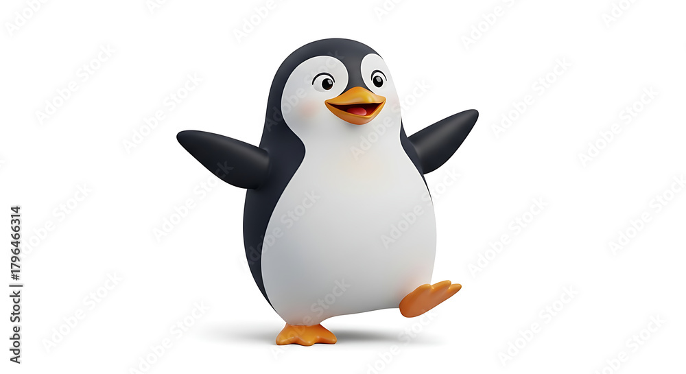 Fototapeta premium pinguin 3d happy kawaii character animal cute cartoon for kids white background