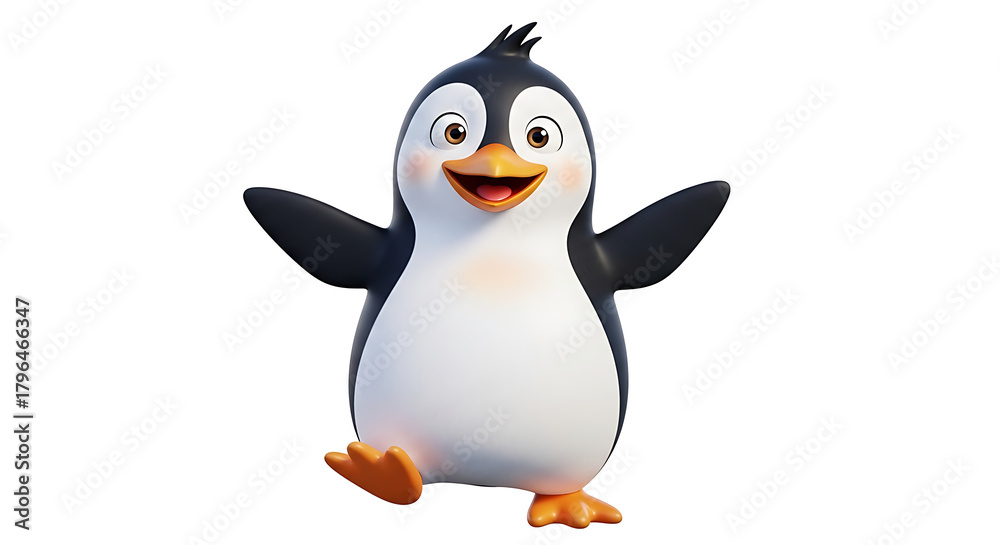 Fototapeta premium pinguin 3d happy kawaii character animal cute cartoon for kids white background