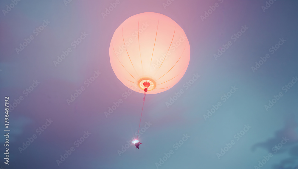 Obraz premium Ethereal glow of a high-altitude research balloon drifting silently against the soft purple and blue hues of dawn or dusk, conducting vital atmospheric studies