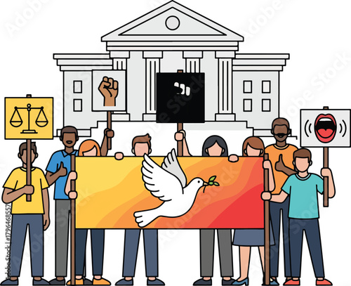 Peace and Justice Demonstration Outside Government Building