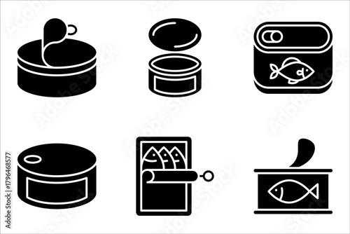 canned food icon set, open tin can icon. vector illustration on white background