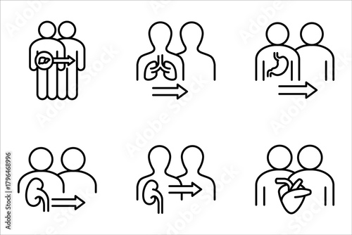 Human organ transplantation icon set. caldiology transplantation concept, human organ donation, vector illustration on white background