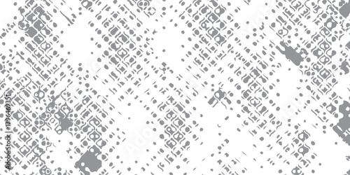 Vintage noisy grid effect with faded diagonal checkered elements in a grey monochrome style.