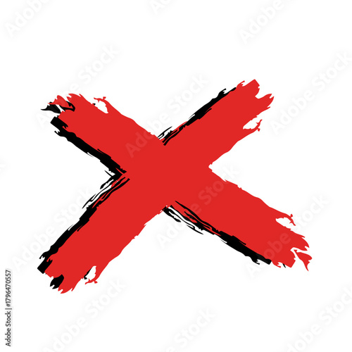 Amazing red cross with black stock painted with brush stroke cross icon