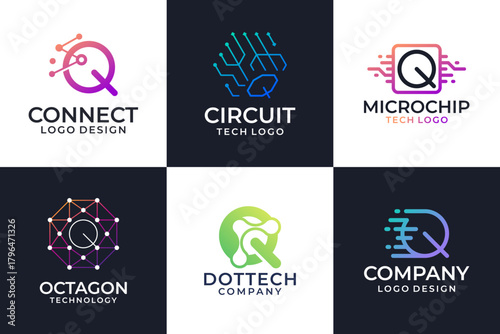 Set of Letter Q logo vector template. Abstract symbol technology
