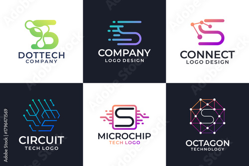 Set of Letter S logo vector template. Abstract symbol technology
