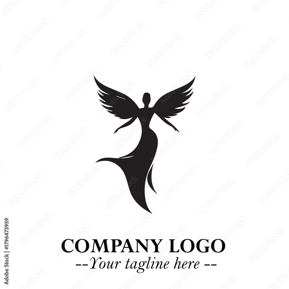 Fototapeta premium Elegant Angel Woman Silhouette Logo Symbol on White Background