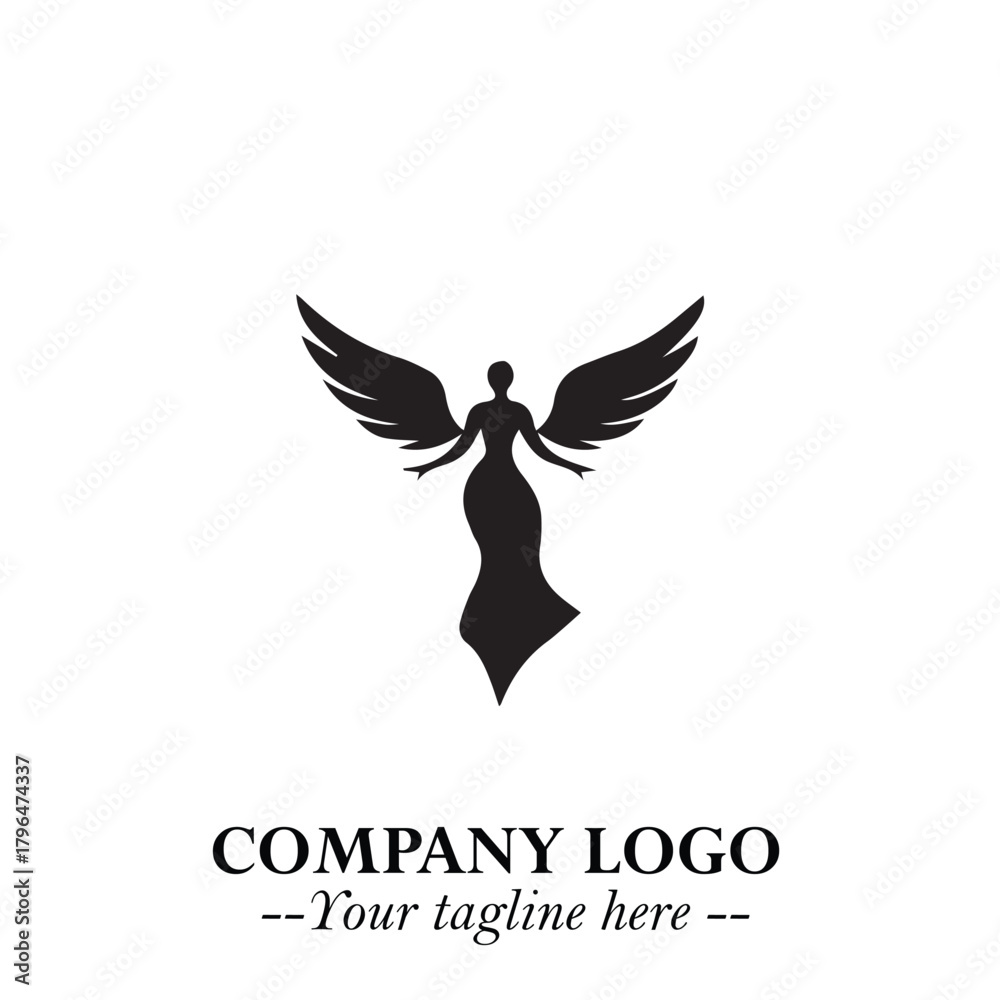 Fototapeta premium Elegant Angel Woman Silhouette Logo Symbol on White Background