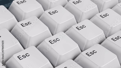 3D animation of Multiple ESC Keyboard Keys Symbolizing Escape and Technology Concept.