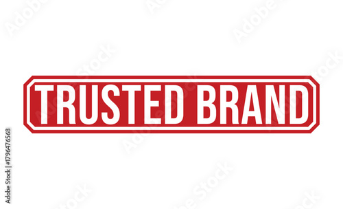 A bold red trusted brand stamp with clear white text is isolated on a bright white background
