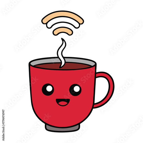 A hot steaming cup sends out a playful WiFi signal, blending warmth and connection. Perfect symbol of cozy moments, digital vibes, and fresh energy in one simple icon.

