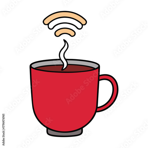 A hot steaming cup sends out a playful WiFi signal, blending warmth and connection. Perfect symbol of cozy moments, digital vibes, and fresh energy in one simple icon.
