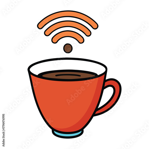 A hot steaming cup sends out a playful WiFi signal, blending warmth and connection. Perfect symbol of cozy moments, digital vibes, and fresh energy in one simple icon.
