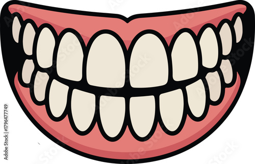 Human teeth vector illustration showing healthy white dentition and pink gums on a dark background