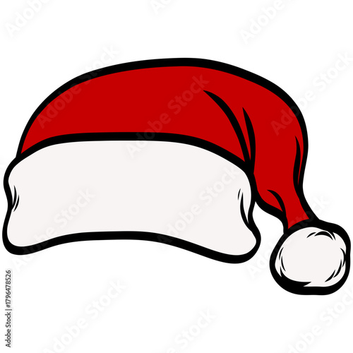 Santa Hat Christmas Red and White Cap Drawing Vector Illustration