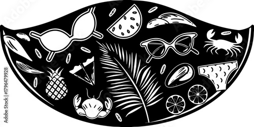 Summer Beach Vibes Black and White Illustration