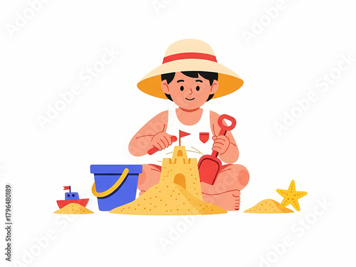 little boy playing on the beach