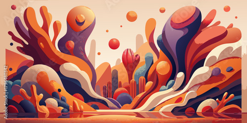 Abstract Landscape with Organic Shapes and Warm Colors