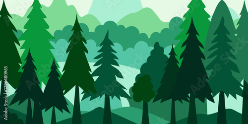 Colorful Forest Landscape with Mountains