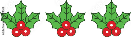 Christmas Holly Berries Corner or Border Design Element Vector