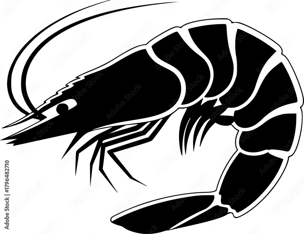 Fototapeta premium a minimalist drawing of a shrimp, black and white, vector illustration