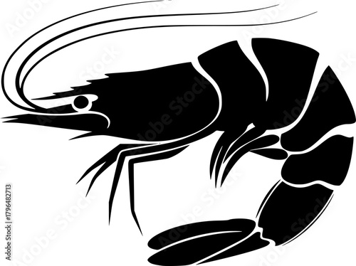 a minimalist drawing of a shrimp, black and white, vector illustration