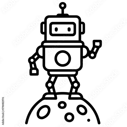 robot on the moon vector line icon on a white background
Vector line icon