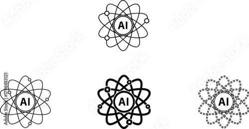 Artificial Intelligence Atomic Model, AI Atom Structure, Futuristic Tech Design, Digital Science Concept, Neural Network Symbol, Complex Orbital Illustration