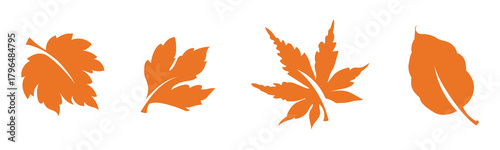 Set of black leaf silhouettes isolated on white background, collection of various tree leaves for botanical design, autumn decoration, nature illustration or eco-themed artwork