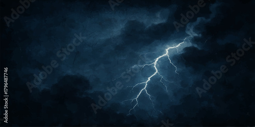 Abstract blue lightning in the dark night sky with cloudscape and texture