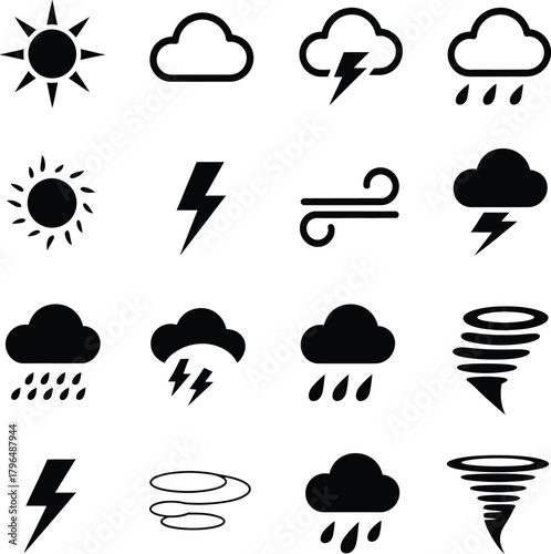 Weather icons silhouette Bundle cloud lightning