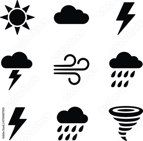 Weather icons sun cloud lightning wind rain tornado