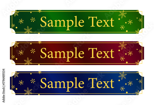 緑・赤・青のグラデーションに金色の雪の結晶をあしらった華やかな冬向け横長バナーデザインセット