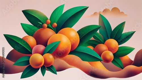 vector illustration of a branch with apricots