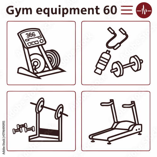 Gym Equipment Icons Set fitness exercise